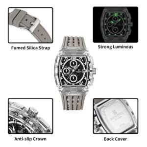 Naviforce NF7105 Sports Transparent Waterproof Quartz Silicone Multifunctional Chronograph Men Watch - Image 2