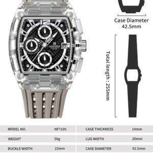 Naviforce NF7105 Sports Transparent Waterproof Quartz Silicone Multifunctional Chronograph Men Watch - Image 3