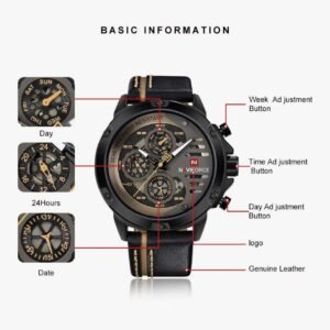 NAVIFORCE Sport Military Watches for Men Waterproof Watch Analog Quartz Leather Band Date Calendar Clock Wristwatch - Image 2
