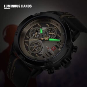 NAVIFORCE Sport Military Watches for Men Waterproof Watch Analog Quartz Leather Band Date Calendar Clock Wristwatch - Image 3